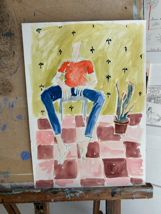 Seated in Red and Blue