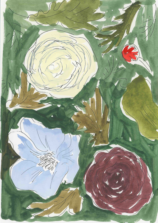 Blue, Yellow, Red on Green