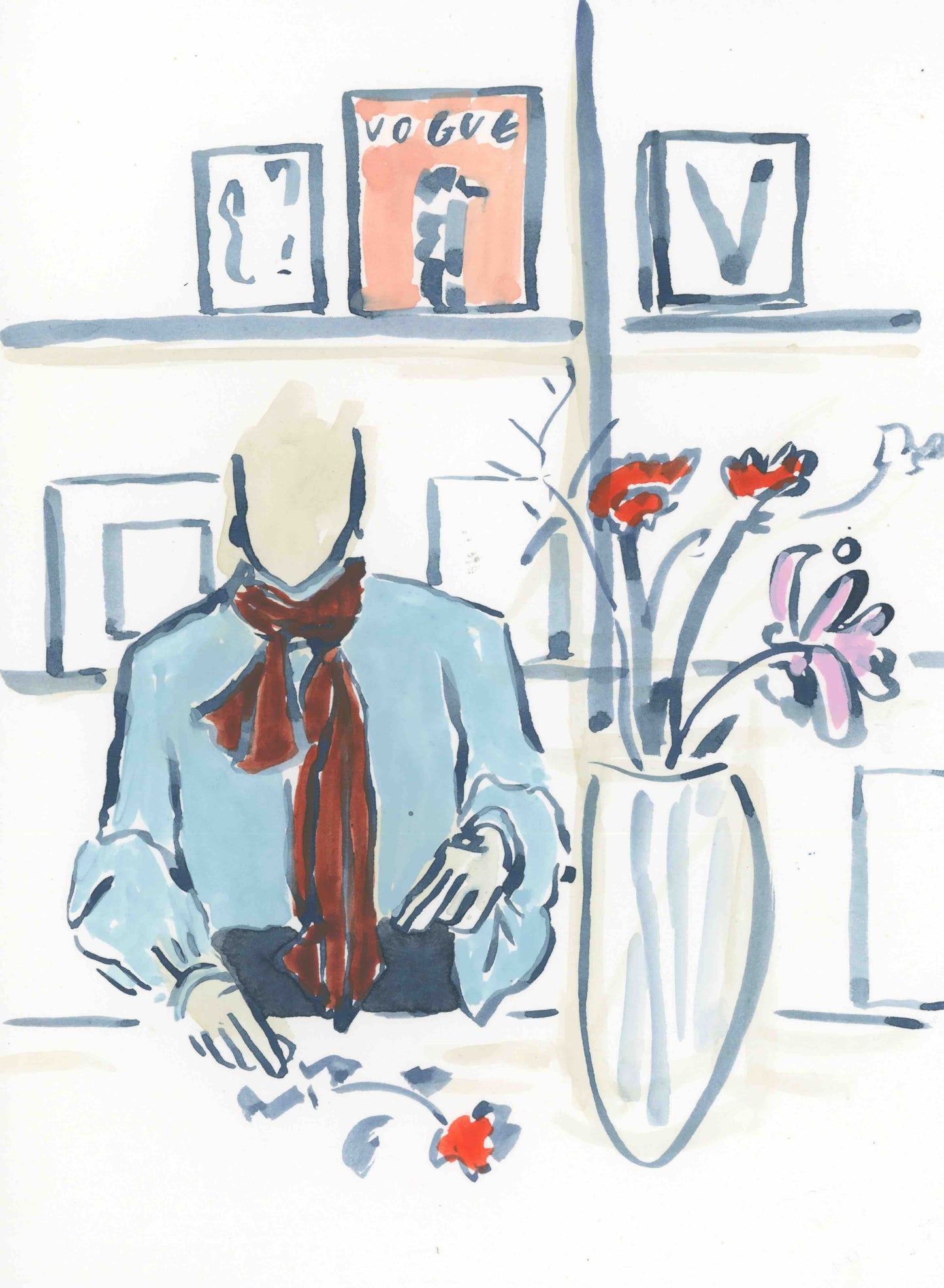 Light Blue and Deep Red