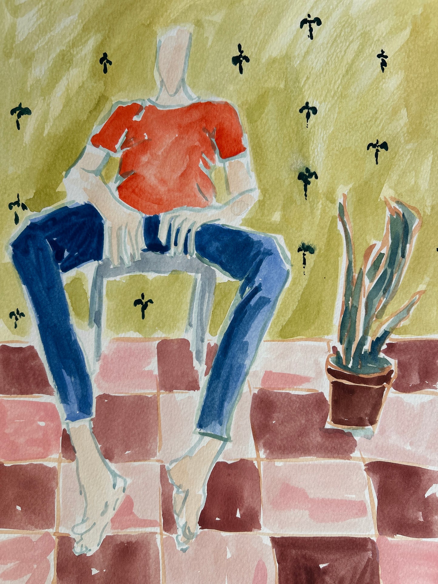 Seated in Red and Blue