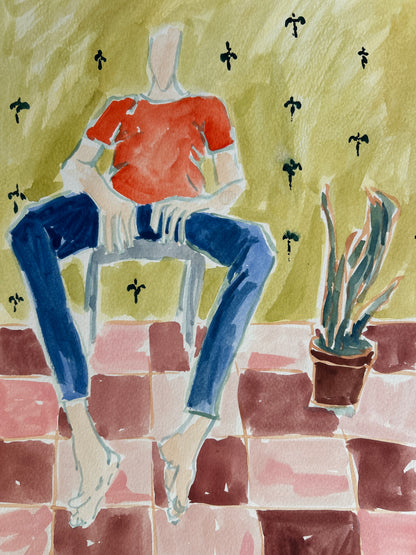 Seated in Red and Blue