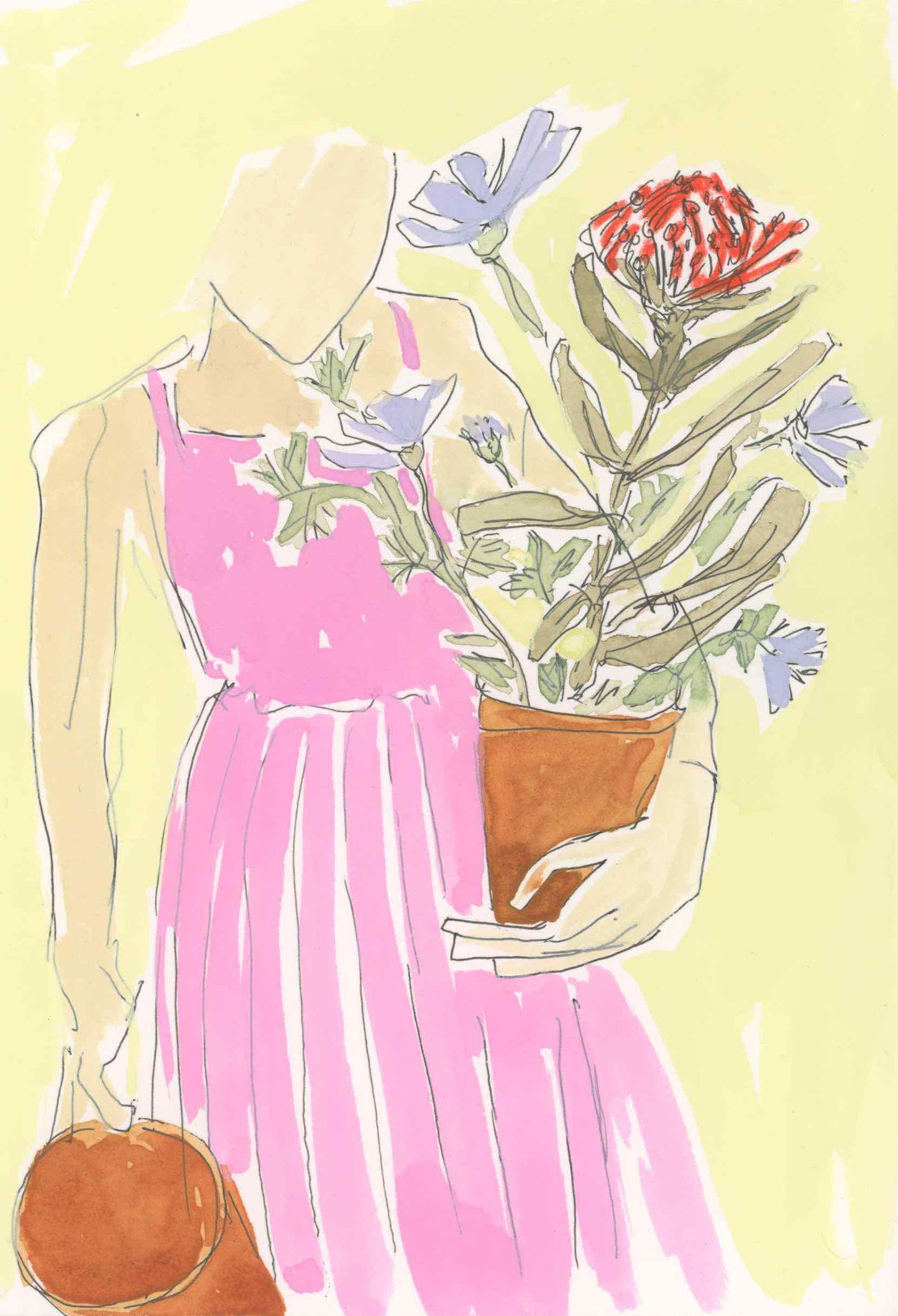 Girl Holding Pot of Flowers